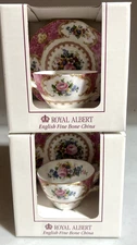 ROYAL ALBERT Lady Carlyle Cup and Saucer Set of 2 Boxed England White Pink Gold