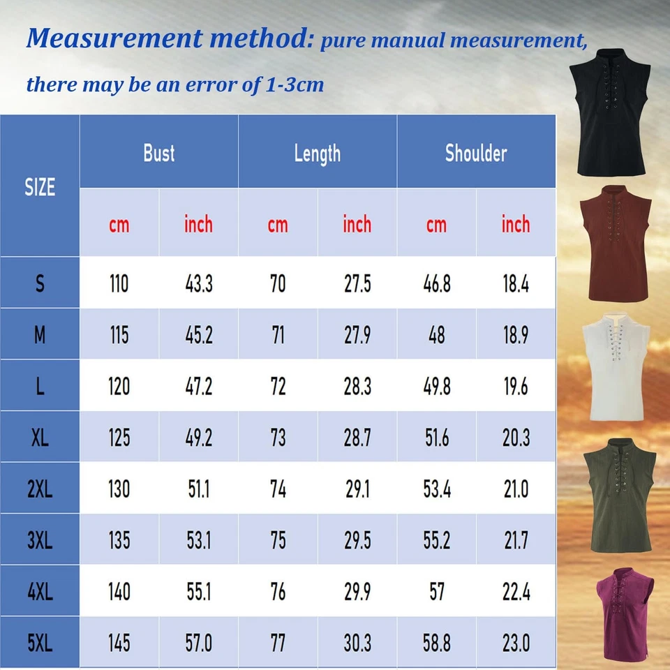 Men's Cotton Linen Tank Top Shirt Pirate Renaissance Costume Sleeveless Lace ... - Image 4 of 4