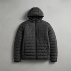 Men Black Hooded Puffer Jacket Zipper Down Jacket Retro Outerwear Y2k Design