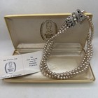 Vintage Antonette Simulated Pearls Pink/Gold Tone 3 Chain Necklace Original Case — photo 1