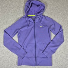 Nike Full Zip Hoodie Women XS Purple Therma-FIT Neon Swoosh Activewear