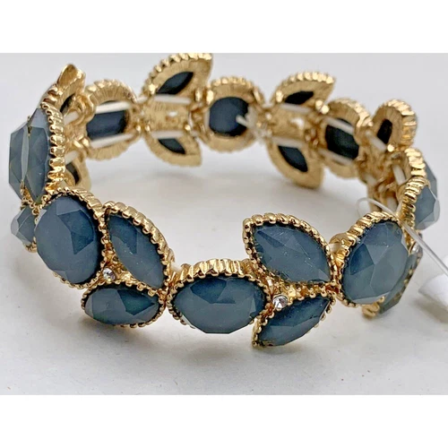 Francescas Navi Stretch Green Faceted Bracelet NWT Gold Tone