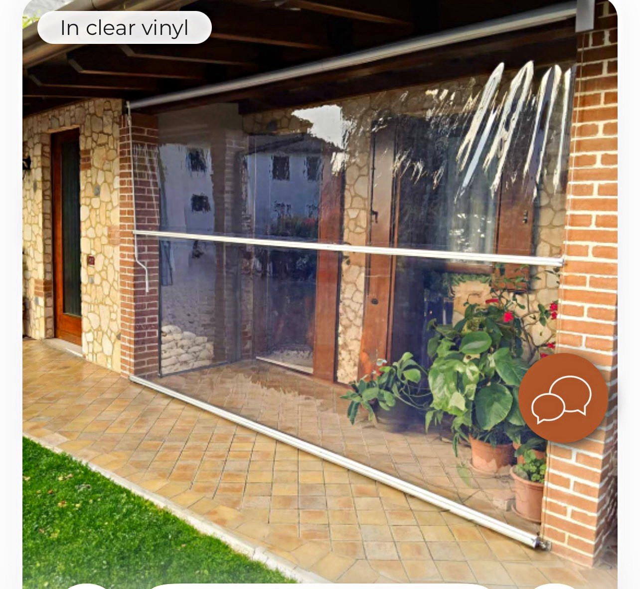 Clear vinyl roller shade by Maanta (EasyClear) 9.5’ W x 9’ H.  Needs assembly.