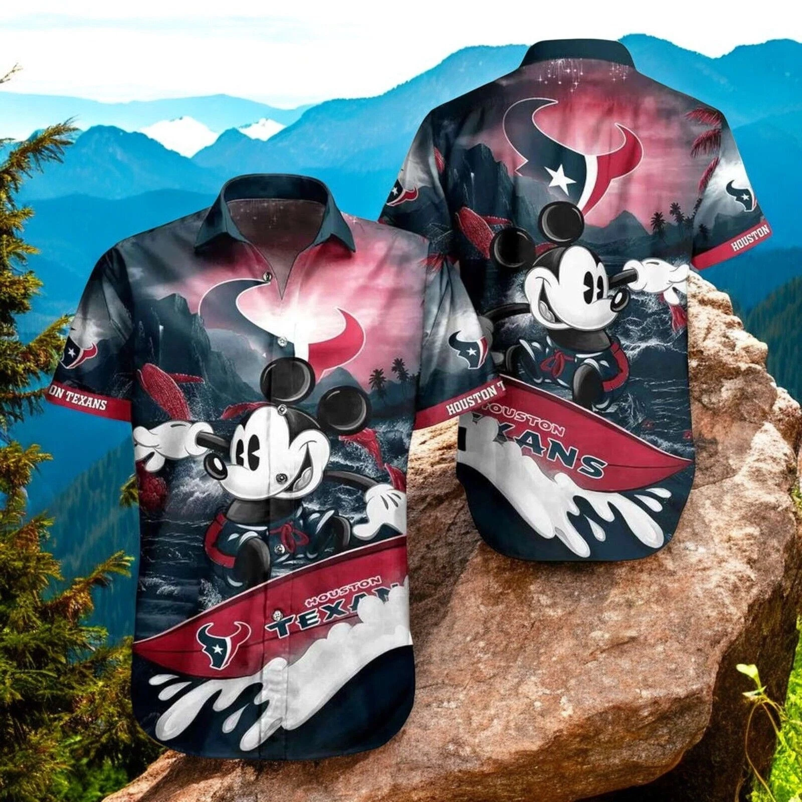 Houston Football Mickey Mouse Cool Surfing Hawaiian Shirt