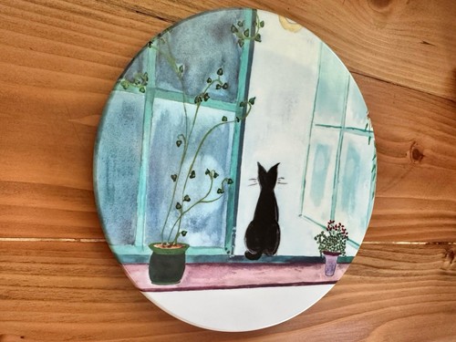 Vintage Italian Mebel Black Cat in Window Catherine Piret Trivet Tray Melamine - Picture 2 of 4