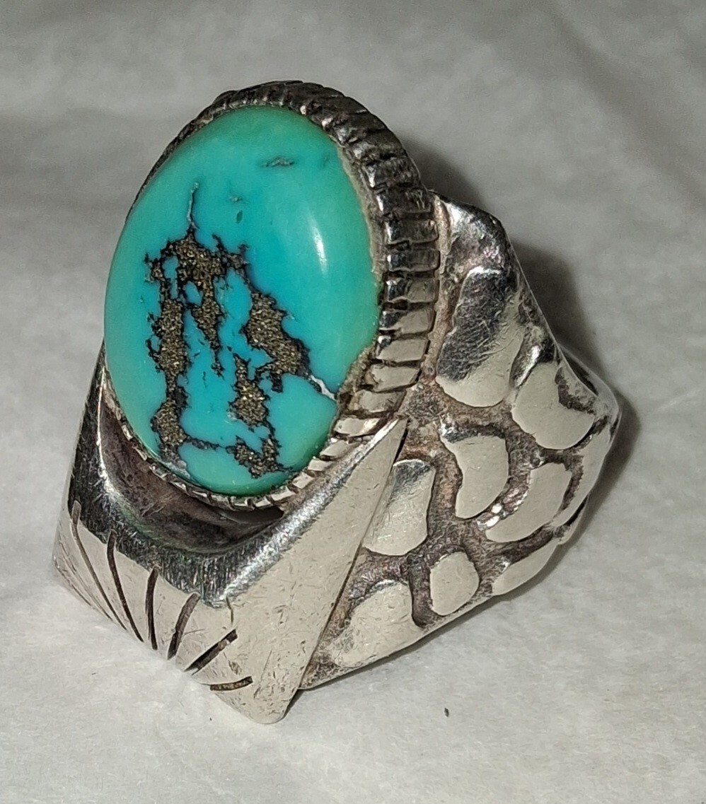 Sterling Silver Ring Turquoise Stone HM Sterling Taxco Sterling HEAVY 925