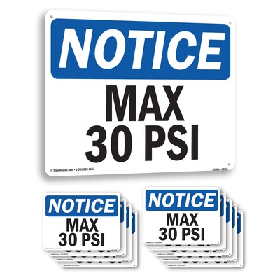 #ad Max 30 PSI OSHA Notice Sign Metal Plastic Or Decal 5 or 10 Pack $212.99
