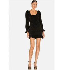 LoveShackFancy Black Velvet Bodycon Mini Dress P Dark Feminine Romantic Party