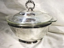 Vintage Oneida Silver Plated Paul Revere Reproductions Bowl w/ Lid Glass Liner