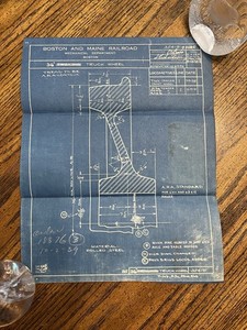 Vtg 1939 Boston & Maine Railroad Train Tender Wheel Blueprint 