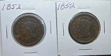 1852 Braided Hair Large Cent Penny Coin Lot Of 2 Coins