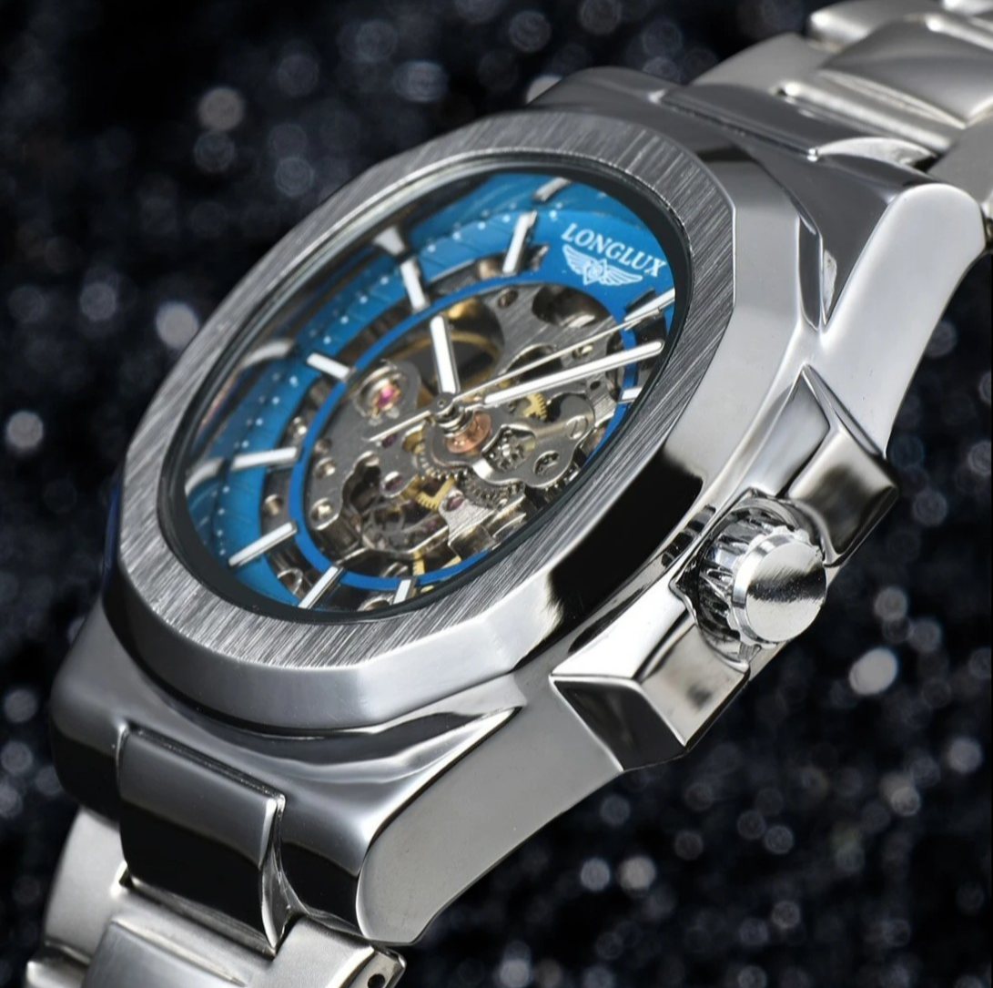 42MM LONGLUX Automatic Men's Luxury Watch Skeleton Waterproof