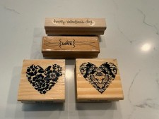 Valentine's Day Love Wooden Stamps Lot- 4 Stamps- Happy Valentine's Day