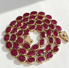 Natural Oval Ruby Tennis Necklace women in 925 sterling Silver.