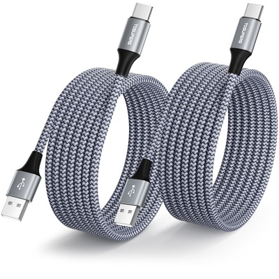 Long USB C Cable 8ft, 2-Pack, 3A Fast Charging, A to C Grey 