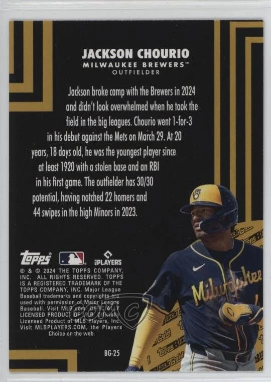 2024 Topps Update Topps Black Gold Blue Jackson Chourio #BG-25 Rookie RC - Image 2 of 2