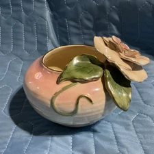 Heather Goldminc Blue Sky Ceramic Rose Design Potpourri Bowl Jar Vase 2004