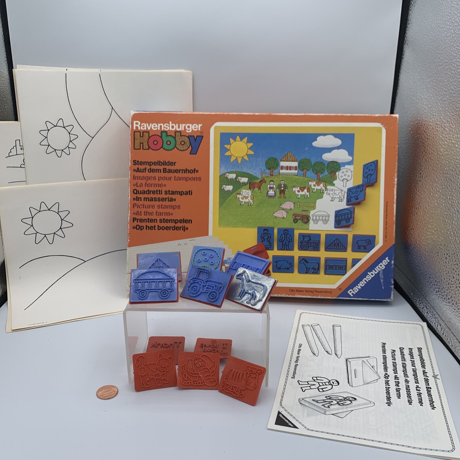 1984 Ravensburger Hobby Farm Stamp Kit Homeschool Art Paper Incomplete + Extras