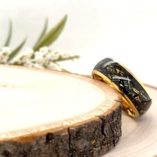 Christmas Gifts Ring Black  Gold Meteorite Inlay Band 8mm Yellow Gold Tungsten