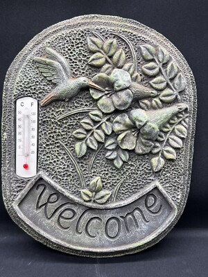 Hummingbird Welcome themed Resin Outdoor Or Indoor Decorative Thermometer Vtg