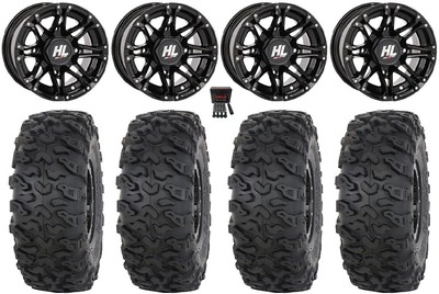 High Lifter HL3 14'' Wheels Black 28'' Roctane T4 Tires Kawasaki Mule Pro FXT KRX