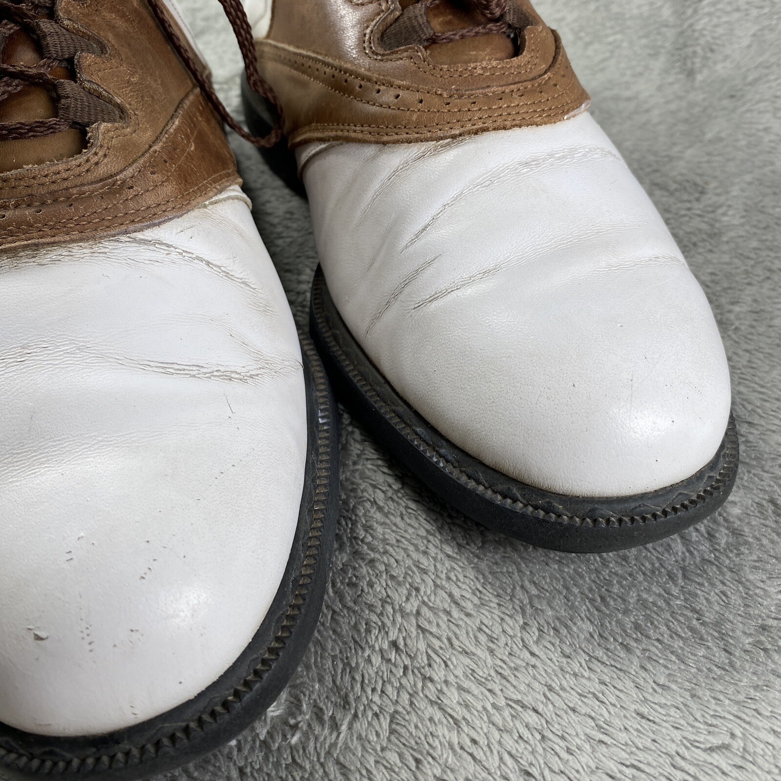 Footjoy Aqualites White Brown Golf Shoes 2 Tone Leather Size EU 42 UK 8