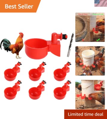 Gravity Fed Poultry Waterer Kit - 6 Automatic Water Cups for Ducks, Chickens