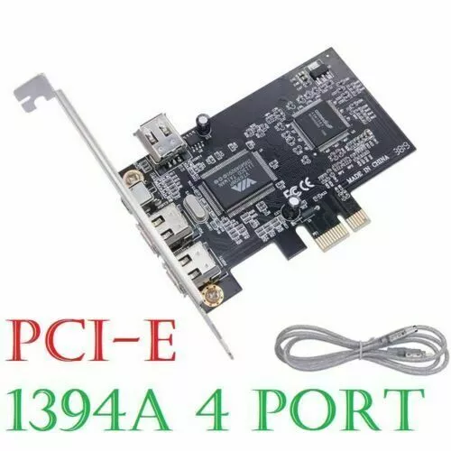 PCI-e 1X IEEE 1394A 4 Port Firewire Card Adapter 6-4 Pin Cable DV PC - Picture 1 of 8