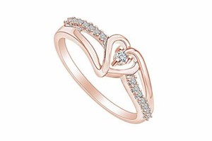 Authentic 1/10CT Round Genuine Diamond Bypass Heart Promise Ring In 14k Rose Gold Plated