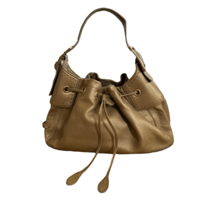 Cole Haan Metallic Gold Brass Leather Drawstring Shoulder  display picture 1