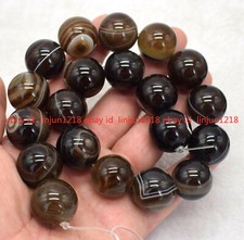 20mm Natural Bown Striped Agate Grade AAA Round Gemstone Loose Beads 15"
