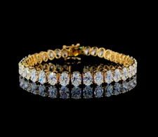 20Ct Oval Cut Lab Created Diamond Women's Tennis Bracelet 14K Yellow Gold Plated