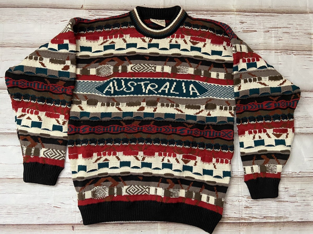 Vintage CORROBOREE Men Sz M Australia 3D Coogi Style Wool Knit 