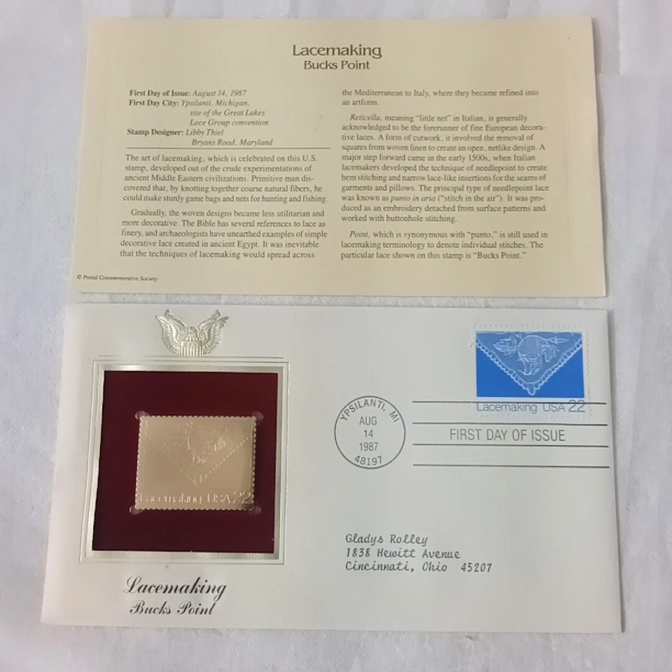 Golden Replicas United States Stamp 1987 Lacemaking Bucks Point - Image 3 of 4
