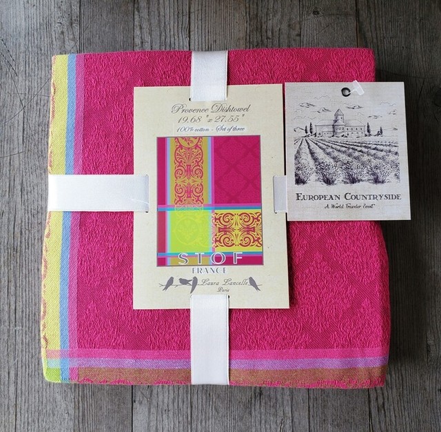 Stof France Laura Lancelle Provence Kitchen Towel Set of Three Fuchsia