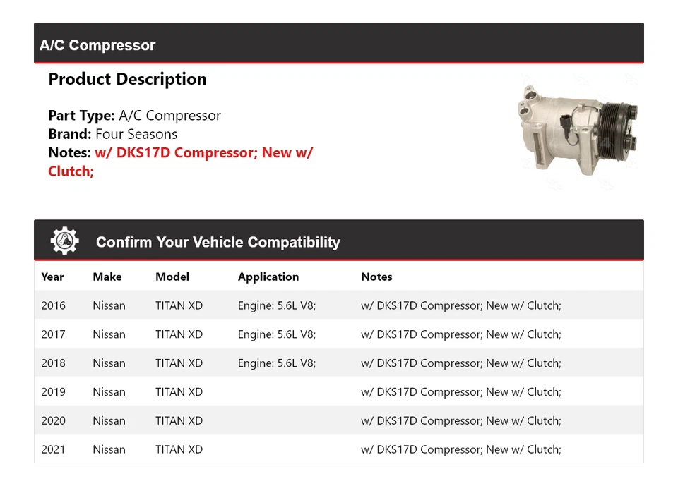 Para 2016-2021 Nissan TITAN XD A/C Compressor 4 Estações 2017 2018 2019 2020 - Imagem 2 de 4