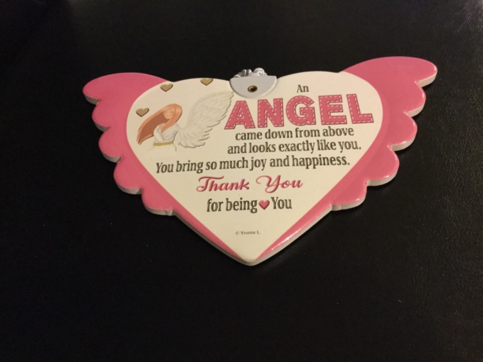 Thank you Angel wing ceramic heart sentiment hanging plaque Free p&p