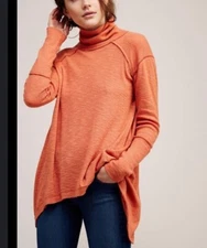 Free People Sienna Split Back Orange Turtleneck S