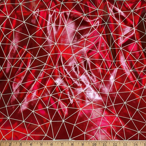 Shattered Glass Red Metallic Foil 4-Way Stretch Nylon Spandex Fabric - Picture 2 of 8