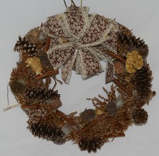 Straw Wreath, Ribbon, Pine Cones Spices - 14" round x 3" wide straw bundle