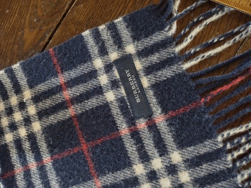 Vintage Burberry Navy Red & Light Gray Check Wool Muffler Neck Scarf READ - Picture 3 of 11