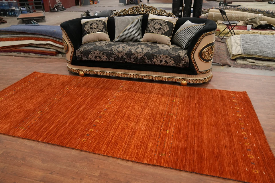 Alfombra Gabbeh tradicional color óxido alfombra de lana anudada a mano 5x12 pies Foto 3 de 4