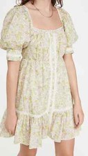 Love The Label Anthropologie Buttondown Puff Sleeve Mini Dress Smocked S 260436