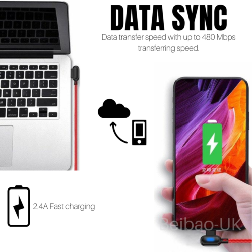 90 Degree Right Angle Type C to USB-A Cable Fast Charger Cord For Samsung Galaxy - Picture 6 of 10