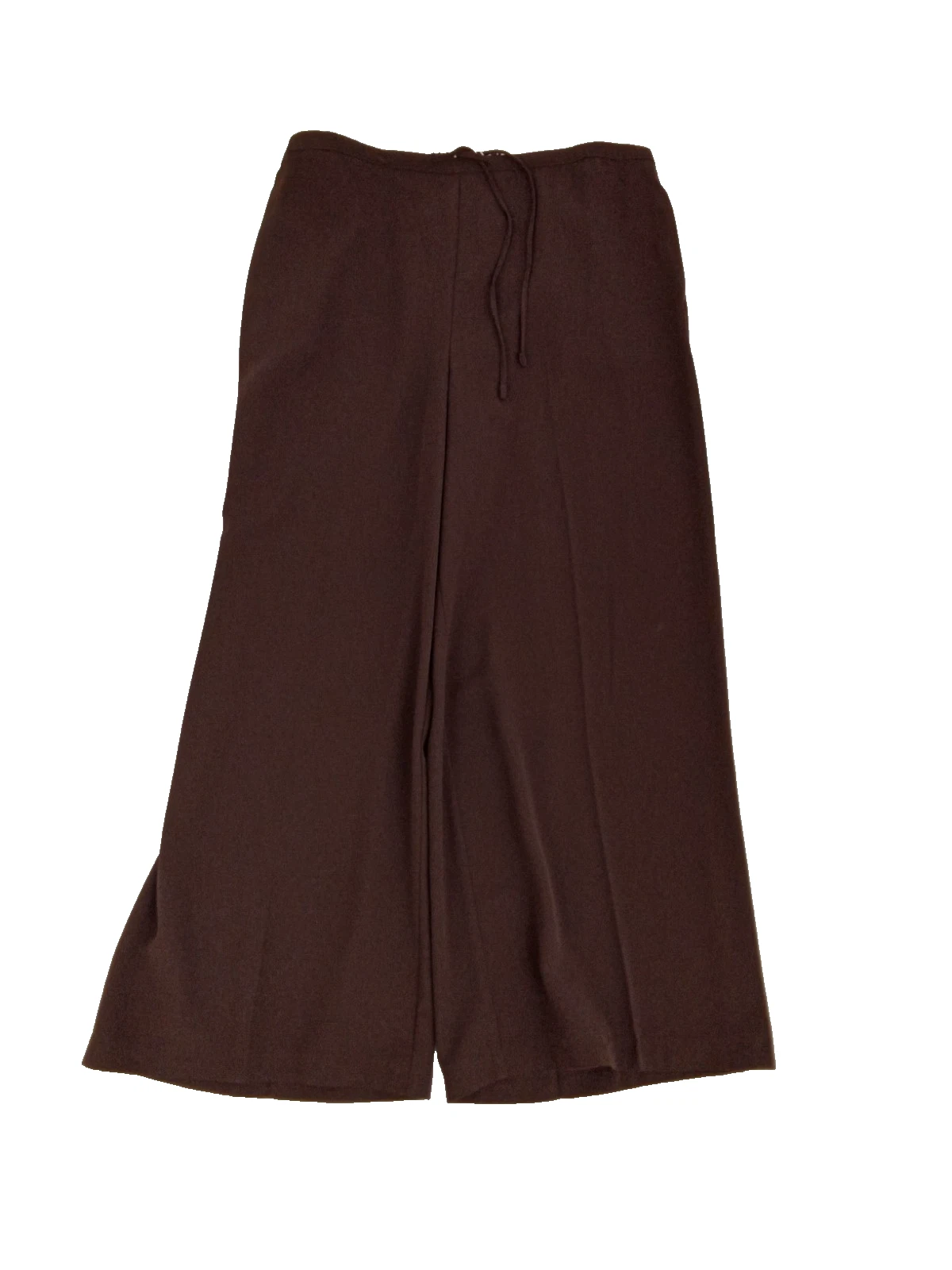 M&S Women's Crepe Trousers Brown Elasticated Waist Wide Leg Pockets New