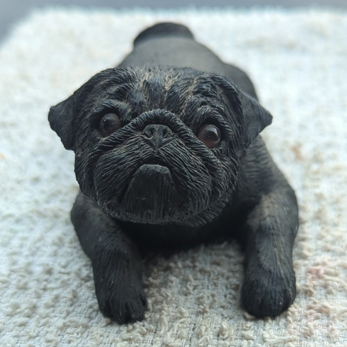 Sandicast Black Pug Dog Lying Down Figurine Resin Home Decor with Bottom Label