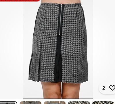PRADA GREY/BLACK STRIPED VIRGIN WOOL/MOHAIR PLEATED SKIRT Size 42