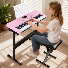 Electronic Keyboard Piano w/ Stool, Headphones, Microphone,Stand Practice Pink