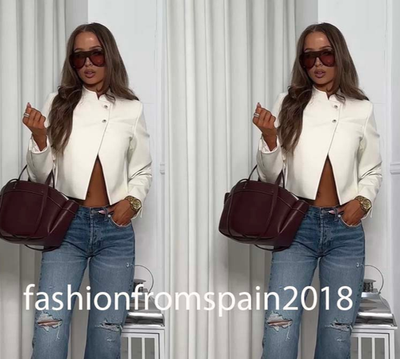 ZARA NEW WOMAN MANDARIN COLLAR CROP BLAZER JACKET OYSTER WHITE