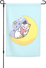 Double Sided Cute Cat And Heart On The Moon Garden Flags For, 12x18 Inch